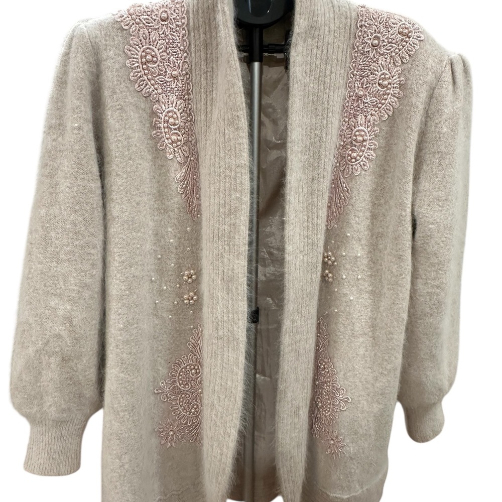 Elegant Beige Embroidered Women's Sweater